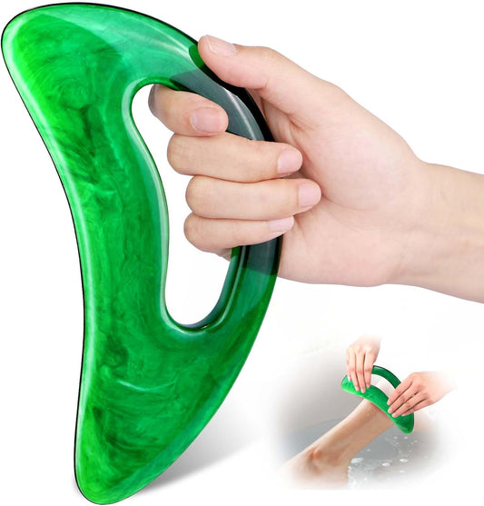Large Gua Sha Massage Tool with Handle Large Lymphatic Drainage Massager, Resin Body Gua Sha Tool for Back Neck Face Legs, Cellulite Removal, Body Massage Tool for Women and Men (Green)