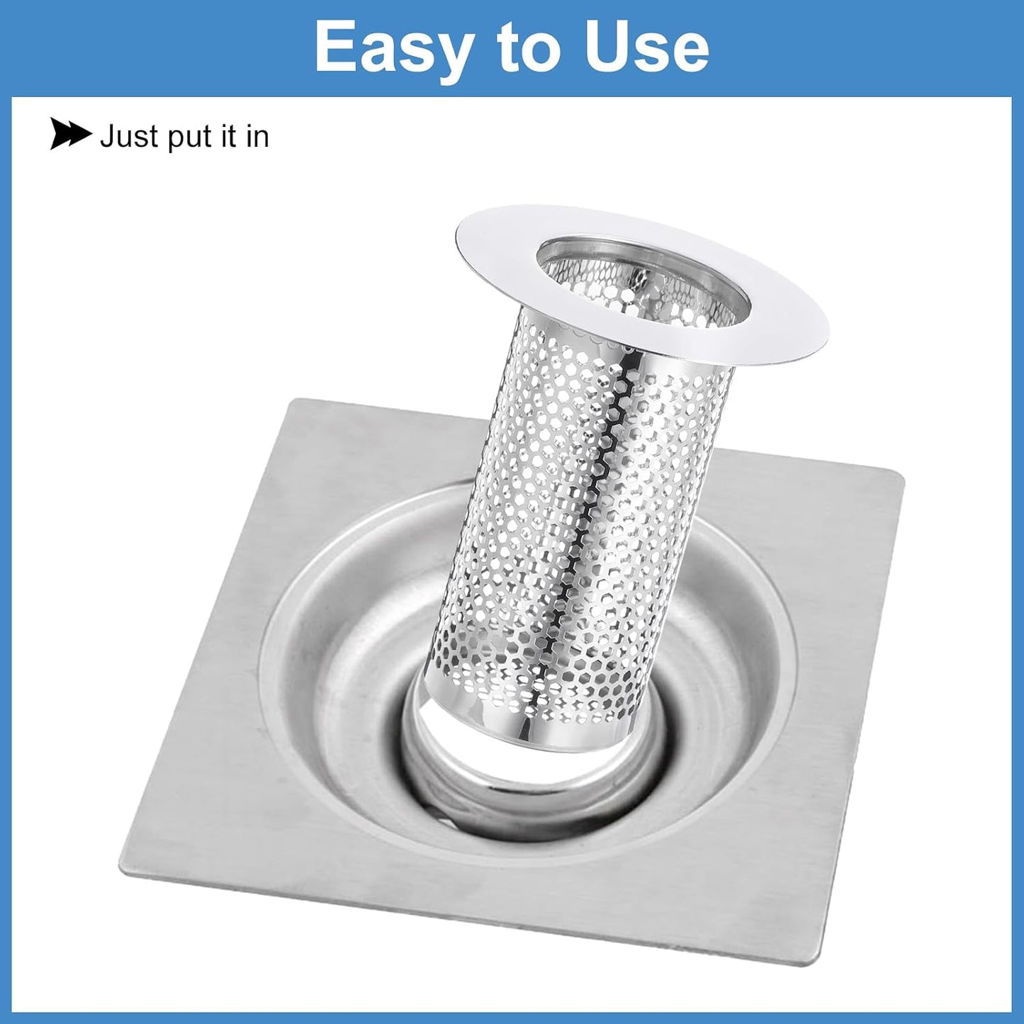 uxcell 2 Pack Shower Drain Strainer, 2" x 2.5" Stainless Steel Floor Drain Strainer Deep Sink Hair Catcher for Kitchen Bathroom Balcony Floor Drain, Fit Hole Size from 1.57" to 2.56"