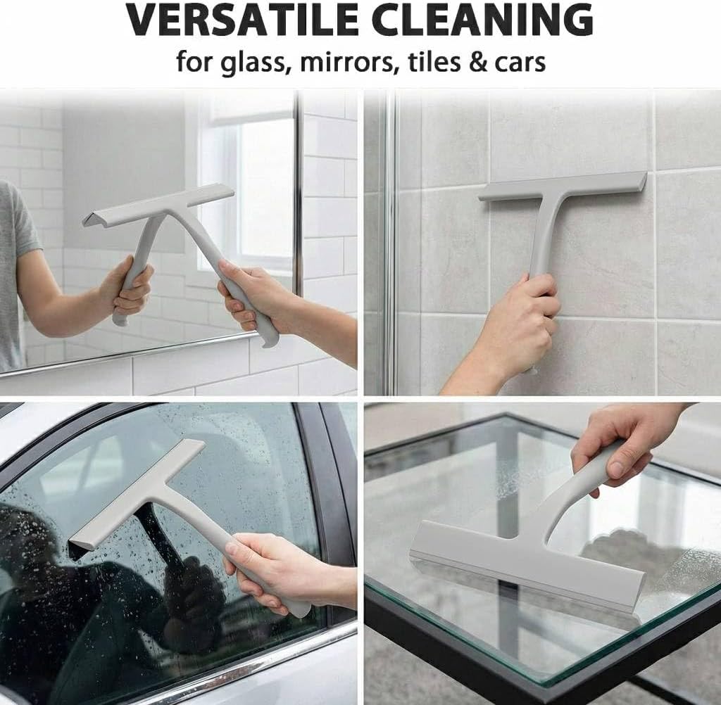 Shower Squeegee for Glass Doors, Hang Anywhere Silicone Shower Squeegee with Hook Design for Easy Hanging and Cleaning (Black)