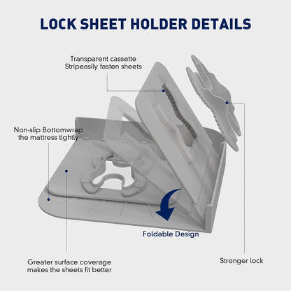 Bed Sheet Holders Lock for Corners - Lock Sheet Mattress Holder Corner Keep Firm Tight in Place Set of 4 - Heavy Duty Bed Sheets Holder for All Mattress Sizes (Grey)