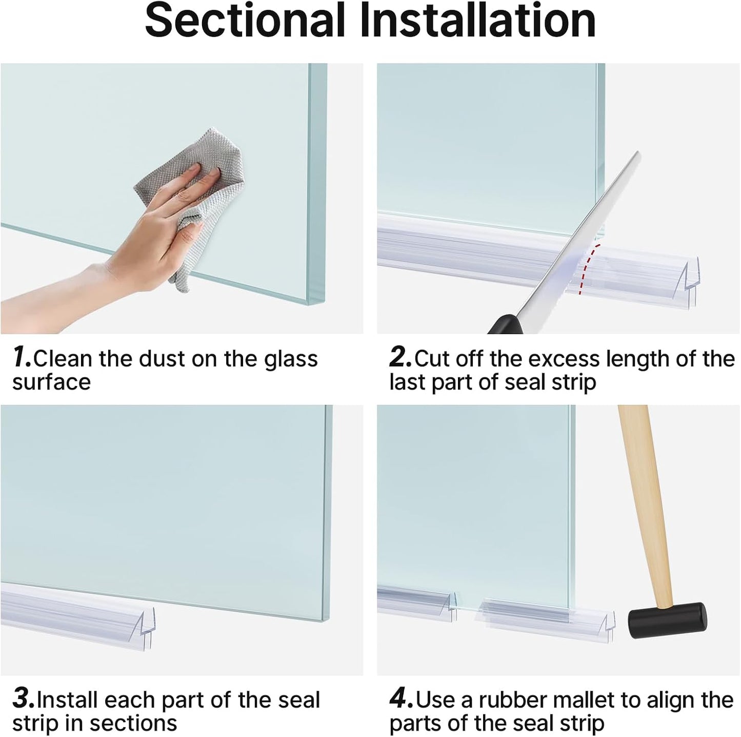 AmazerBath 3-Pack 15.75" Shower Door Bottom Seal for 3/8"(10mm) Glass - 3 Section Segmented Shower Installation Kit Frameless Glass Door Seal Strip