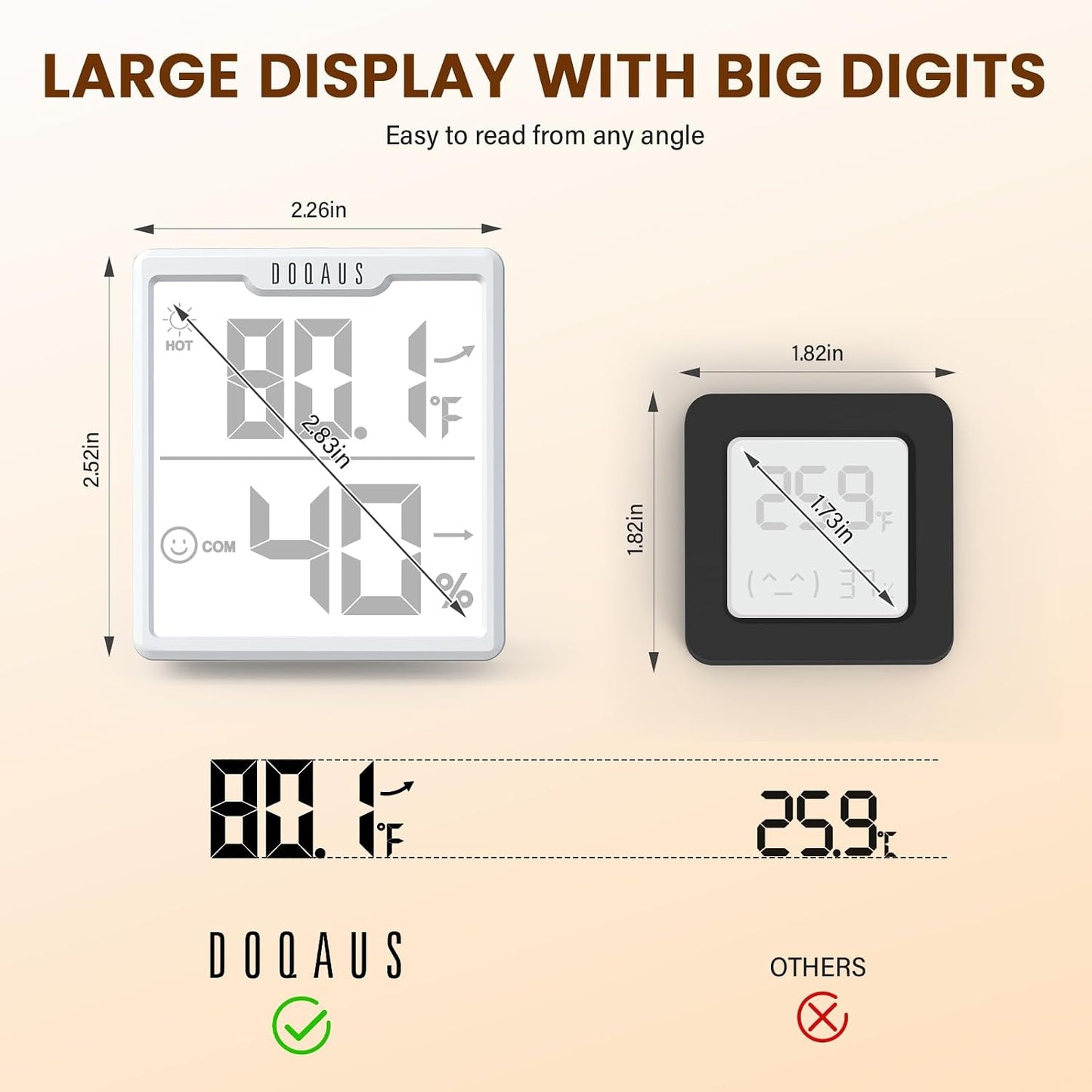 DOQAUS 3 Pieces Digital Hygrometer Indoor Thermometer Humidity Meter, Black | Accurate Temperature Indicator and Humidity Monitor for House, Baby Room, Greenhouse, Incubator - Battery Included
