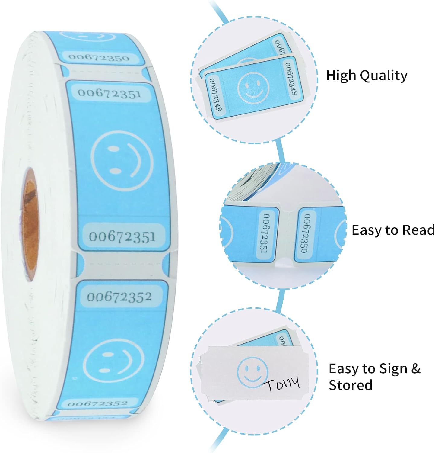 L LIKED Smile Raffle Tickets Roll 1"x2" for Events 1000 Pink | Smile Face Design, Perforated with Consecutive Numbers, Great for Entry, Class Reward & Fundraiser