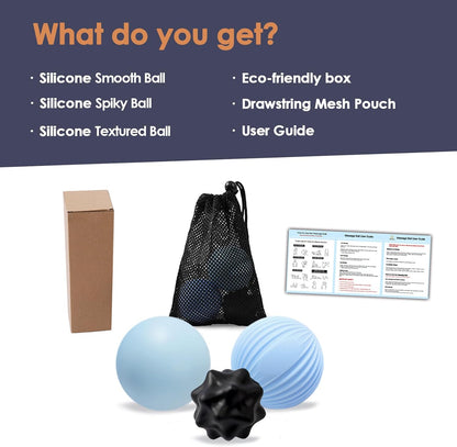 3-Piece Silicone Lacrosse Ball Set for Deep Tissue and Trigger Points - Smooth, Textured, and Spiky Massage Balls for Myofascial Release, Muscle Knots & Plantar Fasciitis