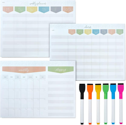Okuna Outpost Magnetic Dry Erase Board for Fridge, Weekly Planner with 6 Magnetic Pens for Teachers, Students, Kitchen (12 x 9 in)