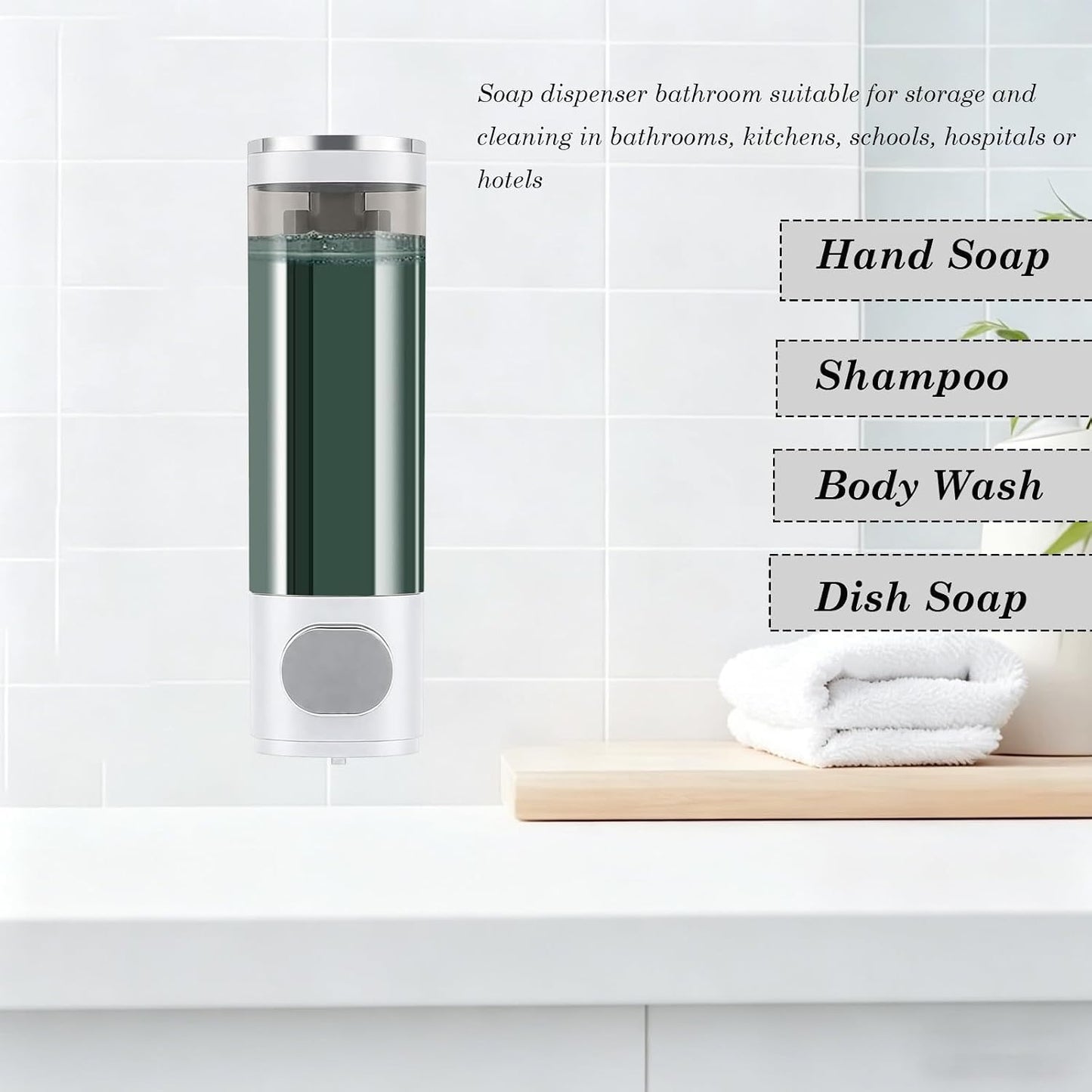 10oz/300ml Single Manual Wall Mounted Soap Dispenser, Black | Bathroom Shampoo and Conditioner Dispenser, Clear Plastic Refillable Liquid Lotion Pump Dispenser and Organizer