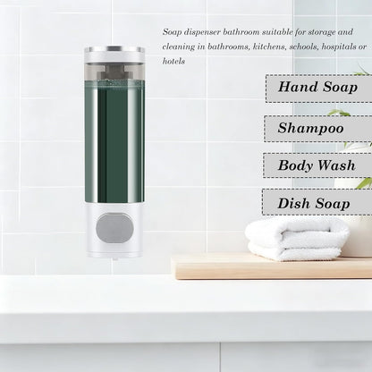 10oz/300ml Single Manual Wall Mounted Soap Dispenser, Black | Bathroom Shampoo and Conditioner Dispenser, Clear Plastic Refillable Liquid Lotion Pump Dispenser and Organizer