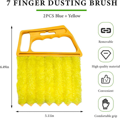 DXNQ 2 PCS Blind Cleaner Duster Tool, Window Venetian Hand-held 7 Finger Dusting Cleaner Brush, Blinds Cleaning Brush Tool for Window Shutters Air Conditioner, Car Accessories (Blue+Green)