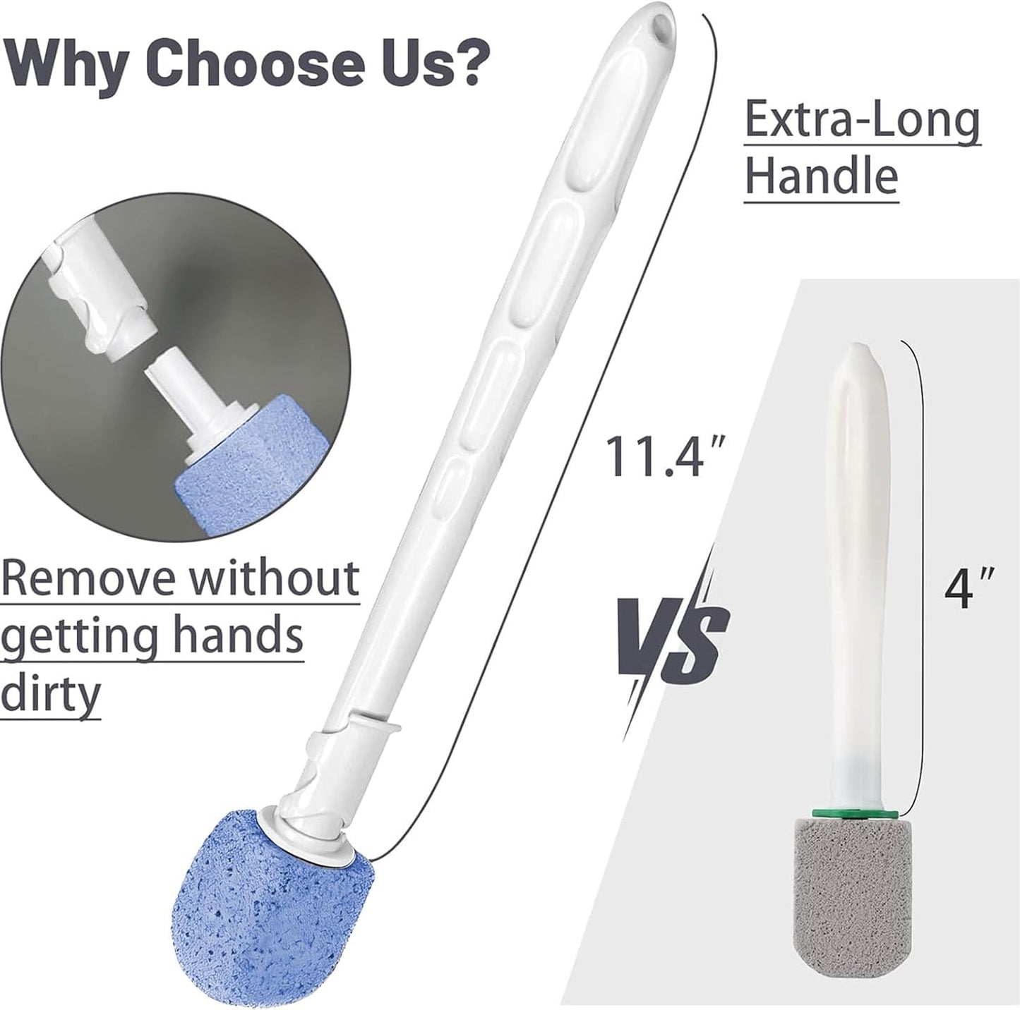 [5-Pack] Natural Blue Pumice Toilet Bowl Cleaner with Upgraded 30cm Handle, Snap-On Replacement Heads, Scratch-Free Scouring Stone for Limescale, Rust & Hard Water Stain
