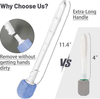 [5-Pack] Natural Blue Pumice Toilet Bowl Cleaner with Upgraded 30cm Handle, Snap-On Replacement Heads, Scratch-Free Scouring Stone for Limescale, Rust & Hard Water Stain