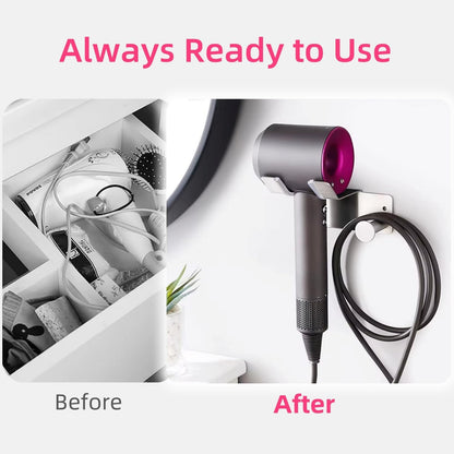 Hair Dryer Holder Wall Mounted, Stainless Steel Blow Dryer Holder for Bathroom, Hair Dryer and Straightener Holder Adhesive or Drilling, Hair Tool Organizer for Salon Barber Shops Banjekt