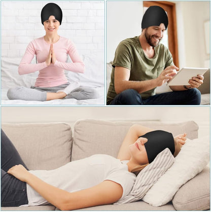 AOOWU Migraine Relief Cap, Reusable Soothing Headache Cap, Odorless Cooling Gel Ice Hat, Ice Pack Head Wrap, Hot and Cold Therapy, Cold Face Mask for Tension Stress Hangover Sinus Puffy Eyes, Blue