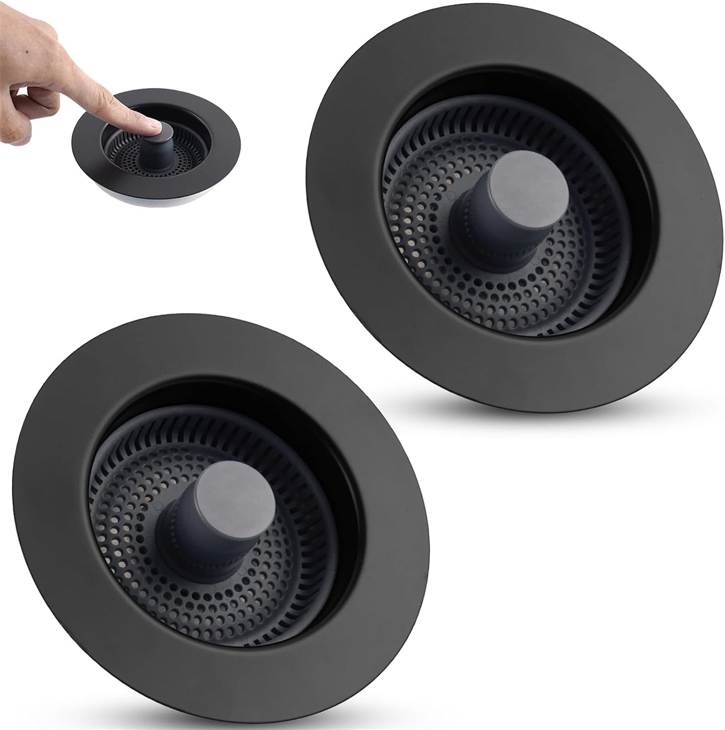 Universal 3 in 1 Kitchen Sink Drain Strainer Stopper Combo, Matte Black | Stainless Steel Shell Pop Up Sink Stopper for US Standard 3-1/2 inch Drain Filter, Anti-Clog and Easy Clean