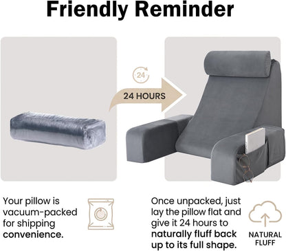 ENITYA 21" Reading Pillow for Bed with Firm Back Support & Big Pockets