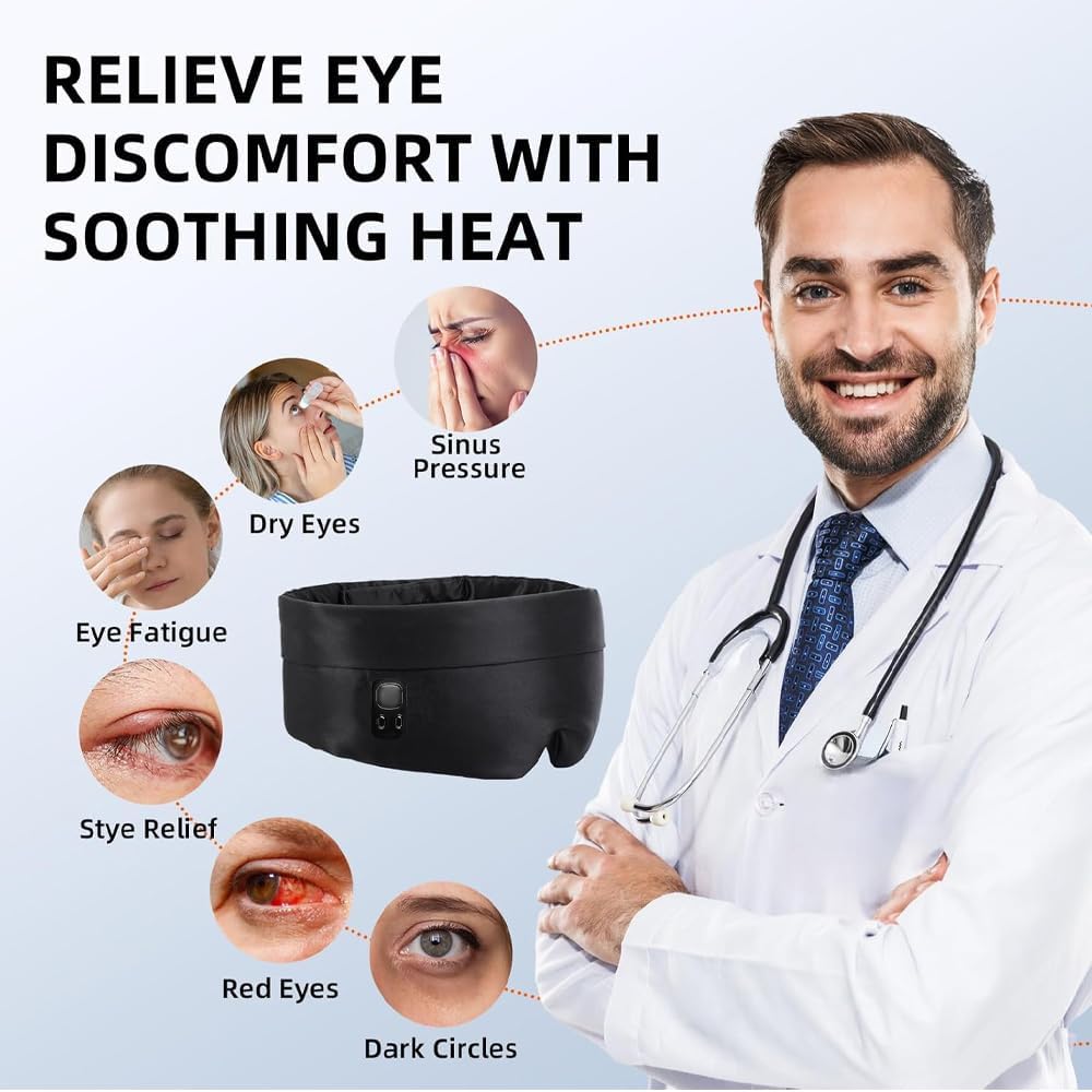 HomeBeyond Heated Eye Mask, Cordless Rechargeable 4 Heat Levels 4-Level Timing Washable Cover, Sleep Masks for Eye Relief, Improved Sleep