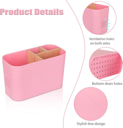 Electric Toothbrush Holder Tooth Brush and Toothpaste Organizer, Black | 3 Slots, Drainage Holes, Removable Bamboo Divider, Ventilation Design, Space-Saving, for Bathroom Countertop, Shower, Vanity