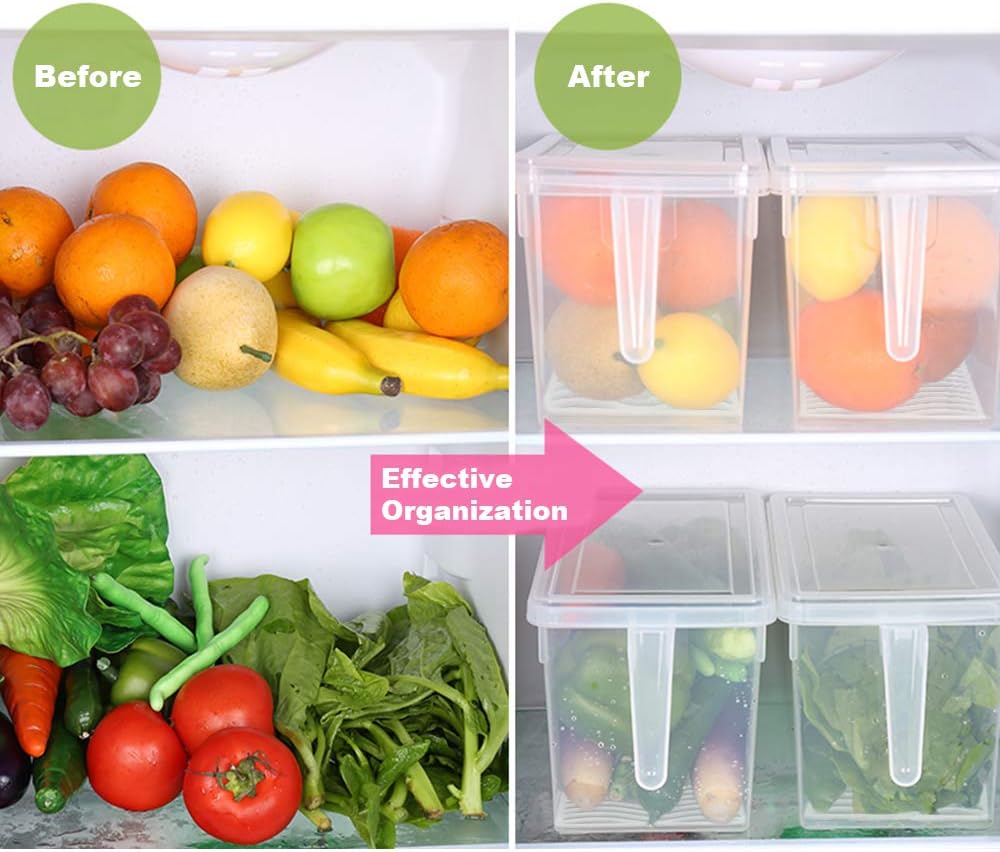 SILIVO Fruit Storage Containers for Fridge (3 Pack) - 1.5L Produce Saver Containers for Refrigerator with Removable Drain Tray Keep Fresh for Produce, Bacon, Fruits and Vegetables