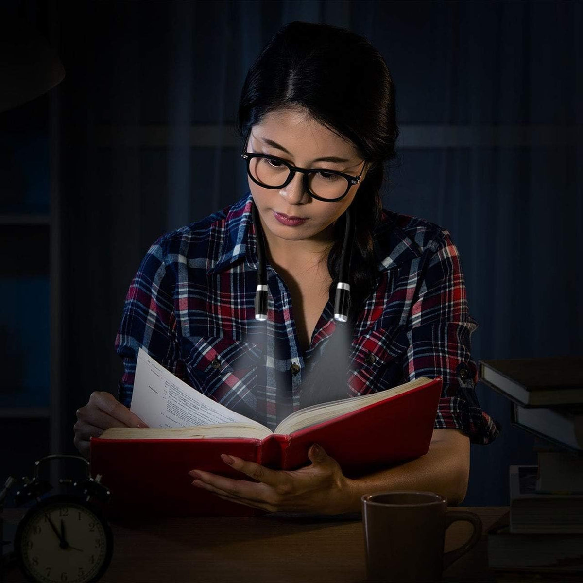 Rechargeable LED Neck Reading Light, Book Lights for Reading in Bed, 3 Brightness Levels, 2 Flexible Soft Silicone Arms Comfortable Wear, Long Lasting. Perfect for Bookworms, Craft & Knitting (Pink)