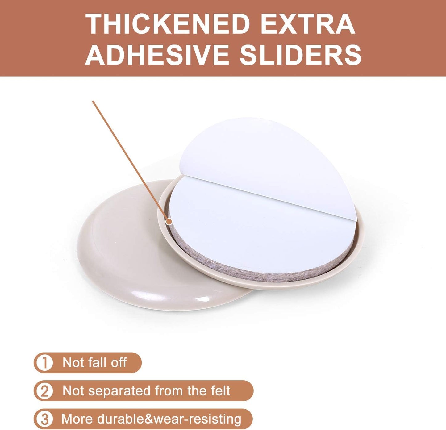 Ezprotekt 16 Pack Self-Stick Furniture Chair Leg Sliders for Carpet, 2-1/8" Self-Adhesive Round Furniture Movers Sliders, Carpet Chairs Furniture Glides, Carpet Moving Sliders Easily Move (Beige)