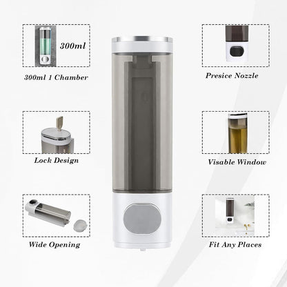 10oz/300ml Single Manual Wall Mounted Soap Dispenser, Black | Bathroom Shampoo and Conditioner Dispenser, Clear Plastic Refillable Liquid Lotion Pump Dispenser and Organizer