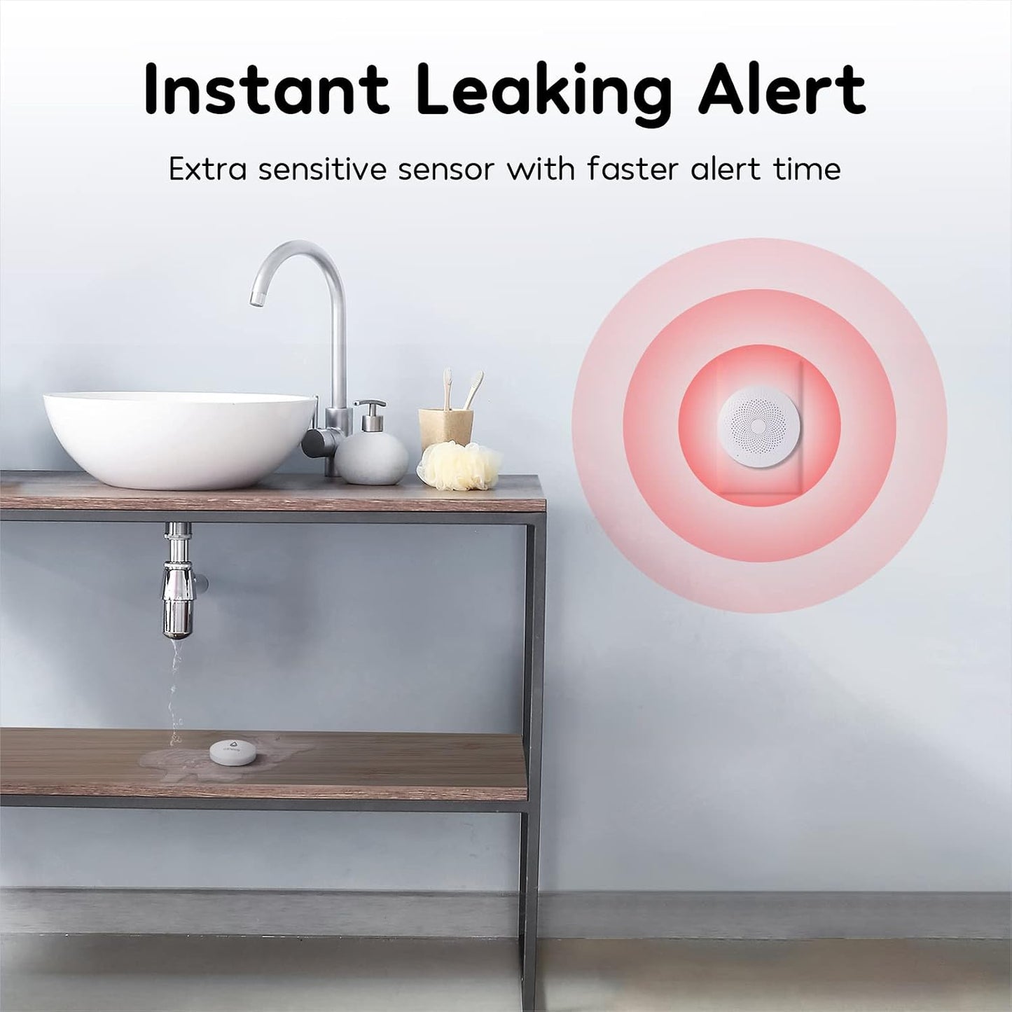 WiFi Water Leak Detector for Home, 3 Pack Water Sensors | with 100dB Adjustable Alarm, Leak Alert Email&SMS Notification, 200M Transmission for Basement, Bathroom, Laundry, IFTTT