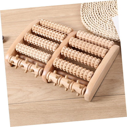 Wooden Dual Foot Massager Roller with Five Row Beads for Feet