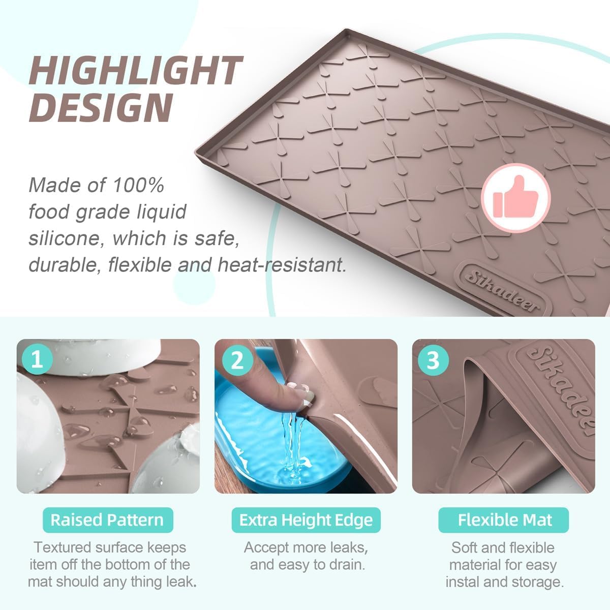 Waterproof Under Sink Mat 34" x 22", Silicone Mat Kitchen liner | BPA-Free Silicone Tray with Raised Lip Protect Cabinets from Leaks, Versatile Home Organizer for Bathroom, Pets, Boots, Floor