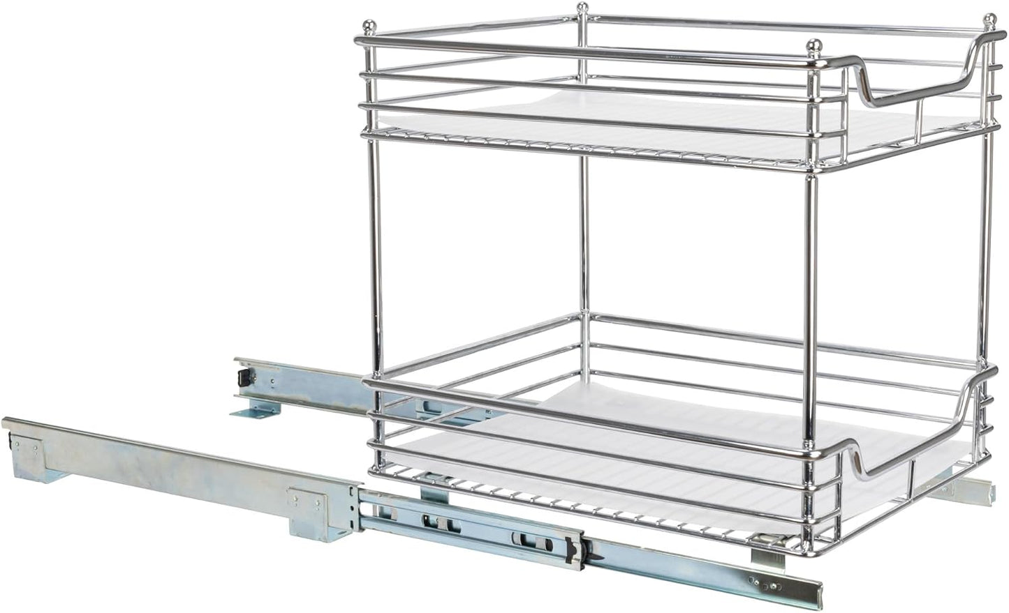 Household Essentials Glidez Multipurpose Chrome-Plated Steel Pull-Out/Slide-Out Storage Organizer for Cookware and Bakeware - 2-Tier Design - Fits Standard Size Cabinet or Shelf, Chrome