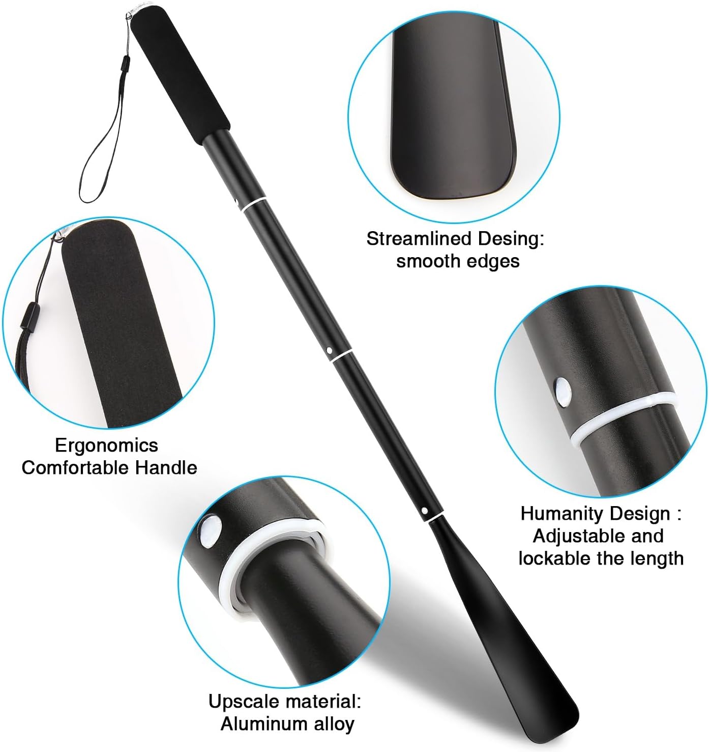 Shoe Horn,Long Retractable Aluminum Shoe Horn Long Handle for Seniors,Men,Women and Kids