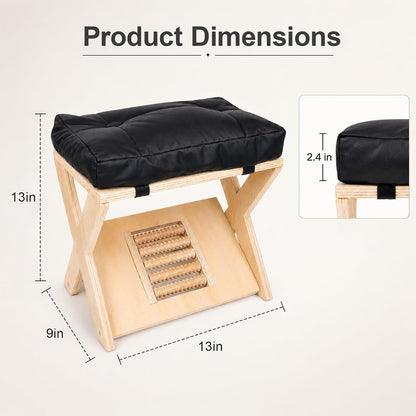 Double Step Footrest, Adjustable Wooden Foot Stool Under Desk with Massage Roller Footboard and Cushioned Top, Under Desk Footrest for Home Office