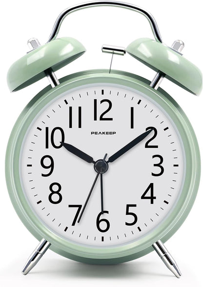Peakeep Loud Alarm Clock for Heavy Sleepers Adults, Metal 4.5 Inches | Twin Bell Battery Operated Analog Alarm Clocks for Bedrooms Kids' Room Decoration (Jewel Blue)