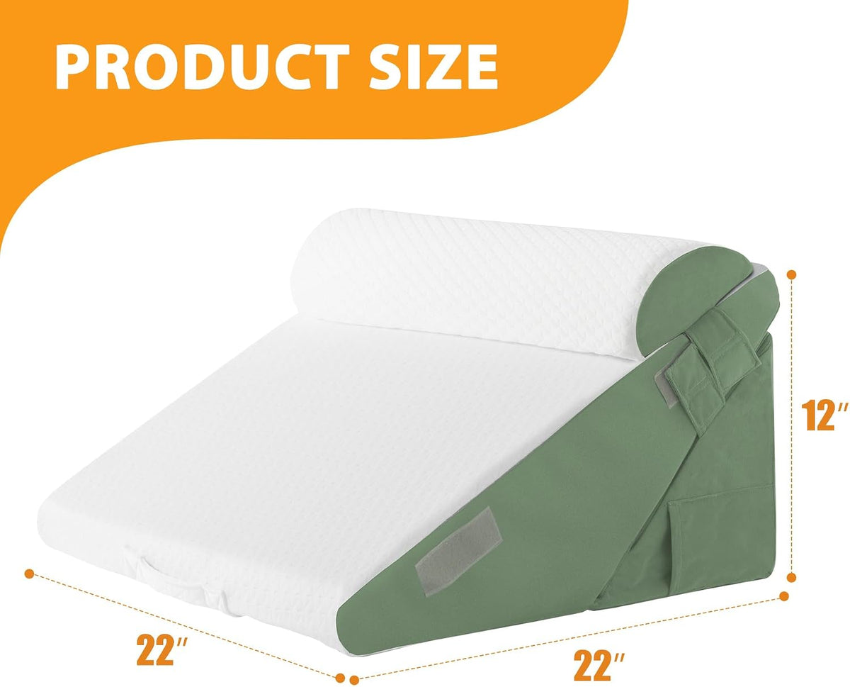 Ruqmuis Wedge Pillow Set for After Surgery, 3PCS Adjustable 9&12 Inch Bed Wedge Pillow for Sleeping, Incline Pillow Wedge for Headboard, Post Surgery, Acid Reflux, Neck&Back Support, White/Grey