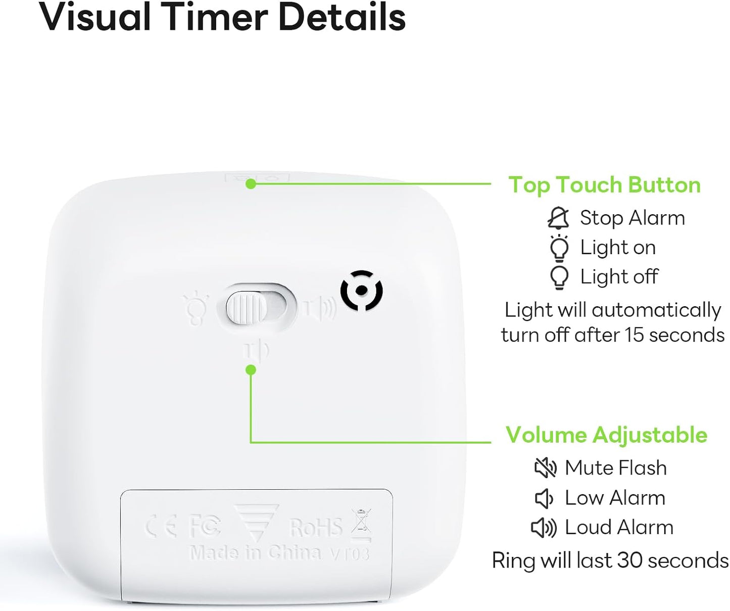 Yunbaoit Visual Timer with Night Light, 60 Minute Countdown, Light Blue | 3 Alarm Modes, Mute Flash, for Kids and Adults, Time Management Tool for Classroom, Home, School, and Work