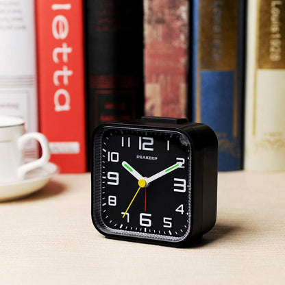 Peakeep Small Battery Operated Analog Travel Alarm Clock Silent