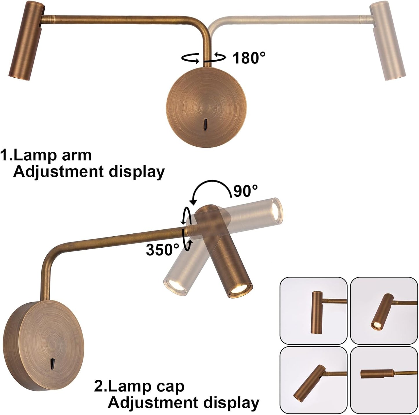 ZEROUNO Wall Mounted Reading Light for Bedroom LED Hardwired Sconce with Switch on/Off Modern 3000K Swing Arm Bedside Wall Mount Lamp (Black)