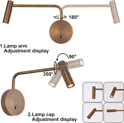 ZEROUNO Wall Mounted Reading Light for Bedroom LED Hardwired Sconce with Switch on/Off Modern 3000K Swing Arm Bedside Wall Mount Lamp (Black)