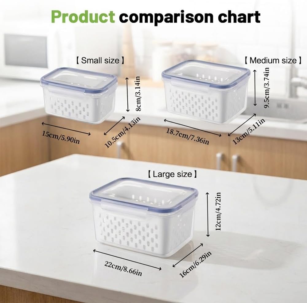 Fruit Storage Containers for Fridge, 2026 New Airtight Produce Storage Containers with Lids, Stackable Refrigerator Organizer Bins for Berries, Vegetables, Lettuce, Grapes (Blue, Small)
