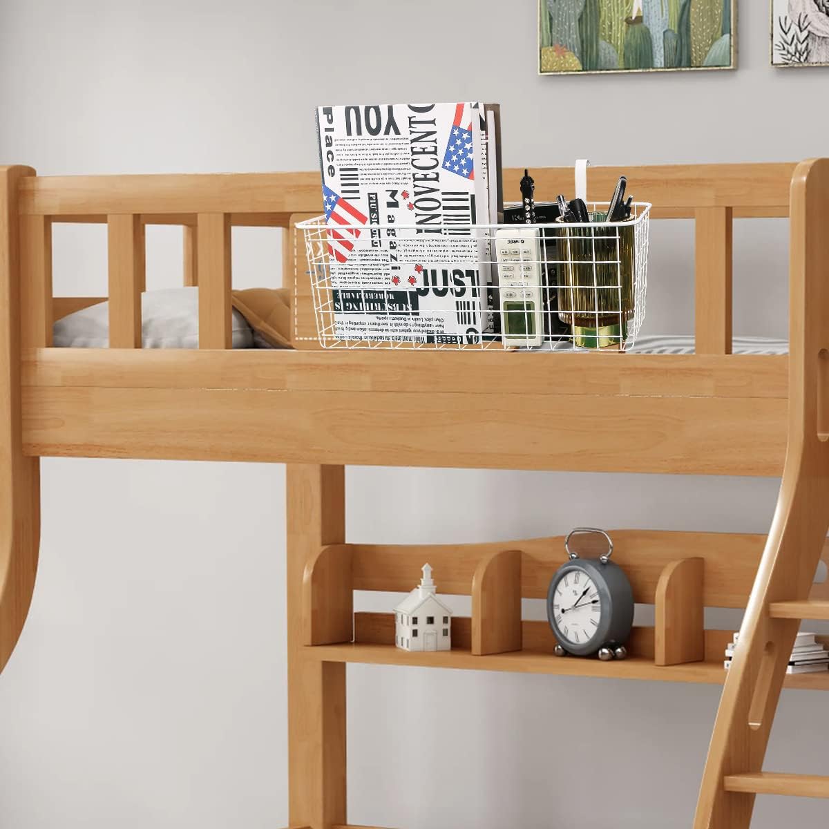 2 Pack Metal Hanging Bedside Basket for Bunk Beds & Collage Dorms - Cabinet Wire Organizer for Storage, Multi-Use Large Organizing Caddy for Bedroom, Office (Black/Large)