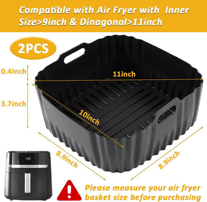 BYKITCHEN 9 Inch Square Silicone Air Fryer Liners for 6 to 8QT, Set of 2, Reusable Silicone Airfryer Tray Insert, Air Fryer Accessories for Corsori 6QT, Ninja Airfryer Pro XL 6.5QT, Gourmia & More