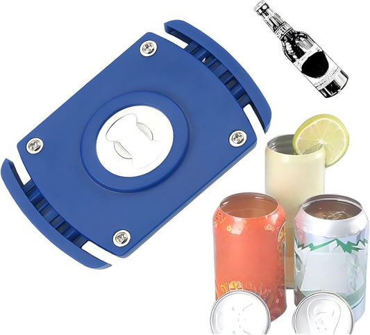 Aluminum Can Opener with Soft-Edge Lid Remover – Handheld Safety Manual Can Opener for 8-19 oz Beer & Soda Cans, Smooth Rim, No Sharp Edge, Blue – Household Bar Tool