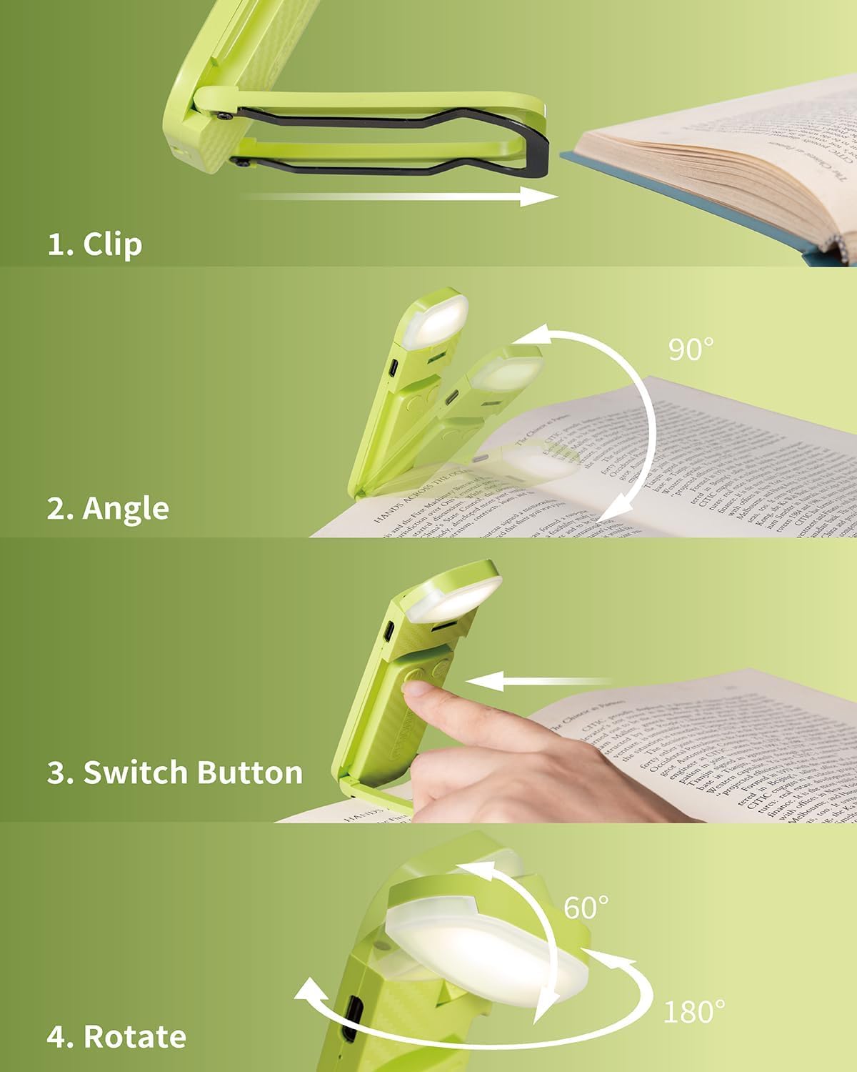 HEMONNKAM Book Reading Light, Rechargeable Clip on Booklight, Eye Caring 3 Color Temperatures & 5 Brightness Levels, Night Use for Bed, Long Lasting, Reading at Night in Bed, Romantic Purple