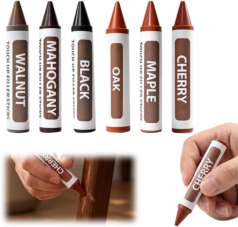 Furniture Scratch Repair Wax Crayons, 2026 New Wood Furniture Markers Touch Up for Scratches, Multifunctional Furniture Pens for Touch Up Wood Portable Wood Floor Repair Kit (6)