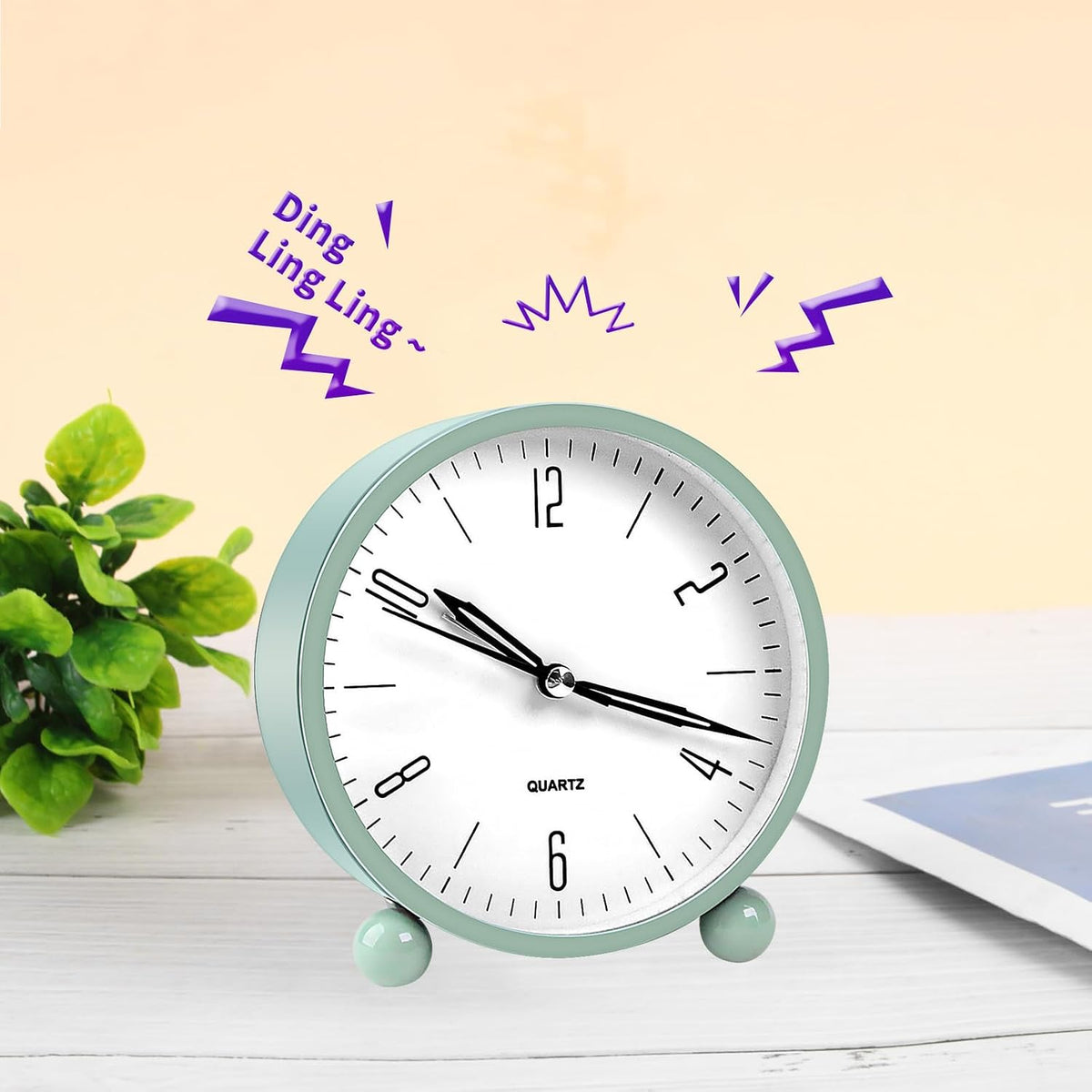 pxy Loud Alarm Clock for Heavy Sleepers 3D Dial Battery Operated (Battery Include), 4" Super Silent Analog Alarm Clock for Kids with Night Light PT260 Silver OrangePT505 Green White