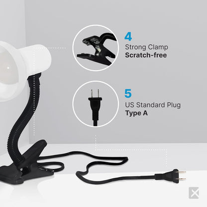 Xtricity LED Clip on Desk Lamp with 360° Flexible Gooseneck, White Finish