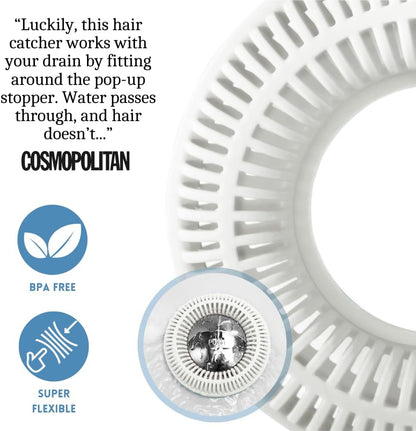 TubRing Pop-Up Drain Protector & Strainer Silicone Hair Catcher, Aqua | Easy snap-in design fits around bathtub stoppers. Customizable utility guard for clog prevention. Fits 1.85"- 2.16" drains.