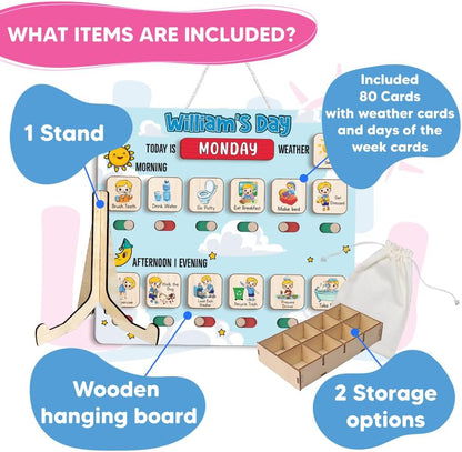 Wooden Chore Chart for Kids, Wooden Daily Routine Chart for Kids, Visual Schedule for Kids, Chore Reward Chart, Bedtime Morning Routine Chart for Toddlers