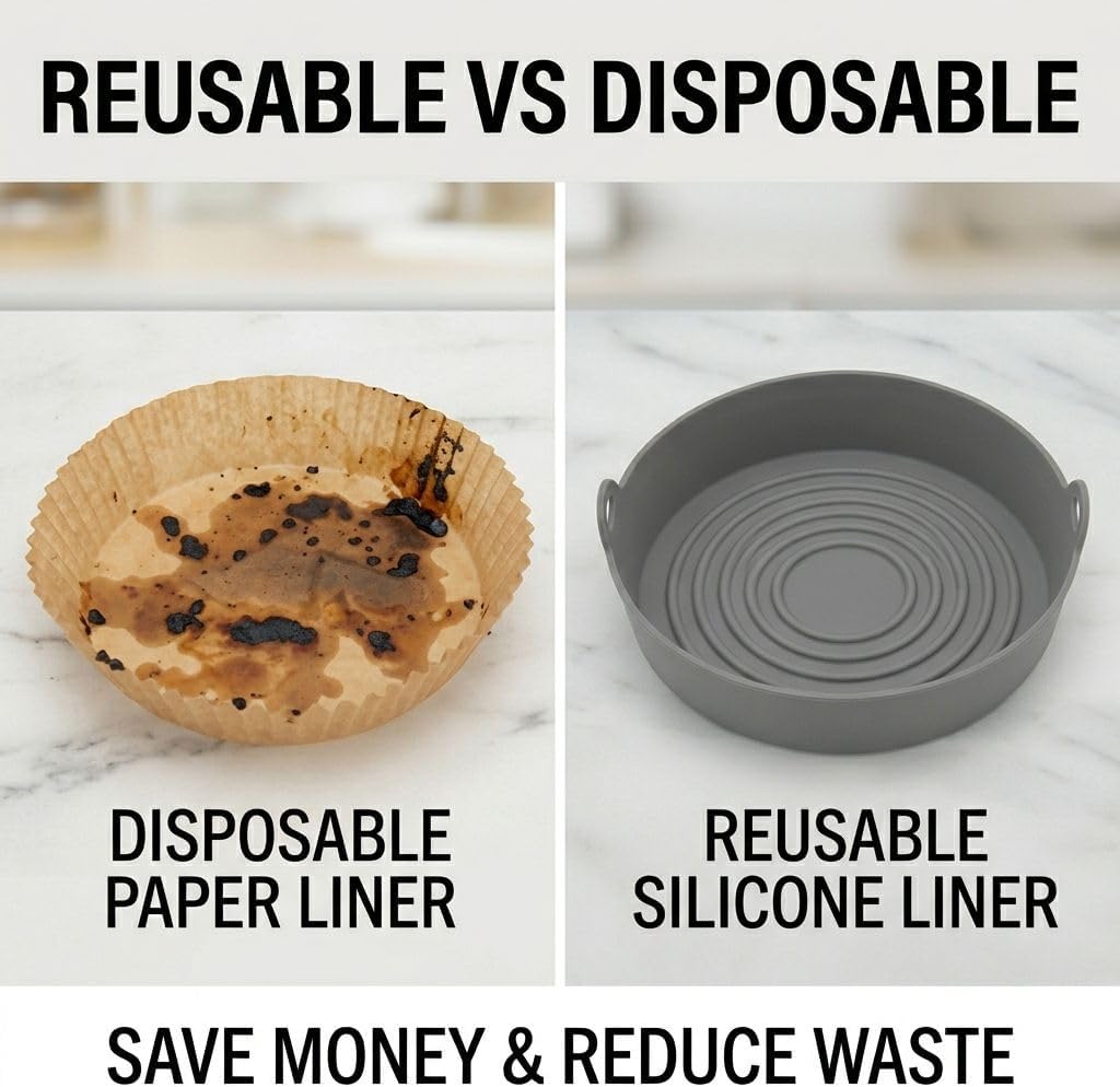 Reusable Silicone Air Fryer Liners 2 Pack, 7 & 8 Inch Nonstick Basket | Heat Resistant • Dishwasher Safe • Reusable Silicone • Fits 7 & 8 Inch Baskets • For Baking, Roasting & Air Frying