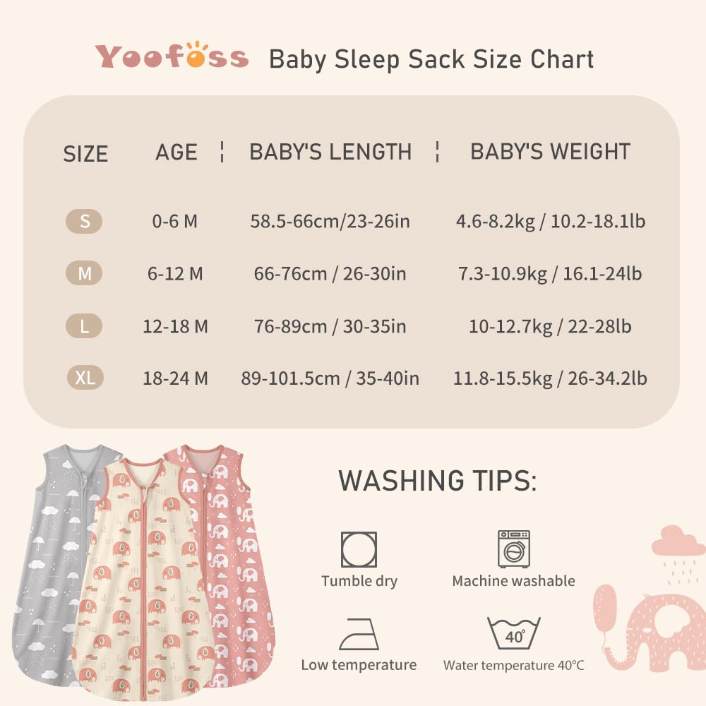 Yoofoss Baby Sleep Sack 0-6 Months Wearable Blanket for Babies 100% Organic Cotton 2-Way Zipper TOG 0.5 Toddler Sleeping Sack 3 Pack, Sleep Sacks