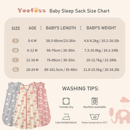 Yoofoss Baby Sleep Sack 0-6 Months Wearable Blanket for Babies 100% Organic Cotton 2-Way Zipper TOG 0.5 Toddler Sleeping Sack 3 Pack, Sleep Sacks