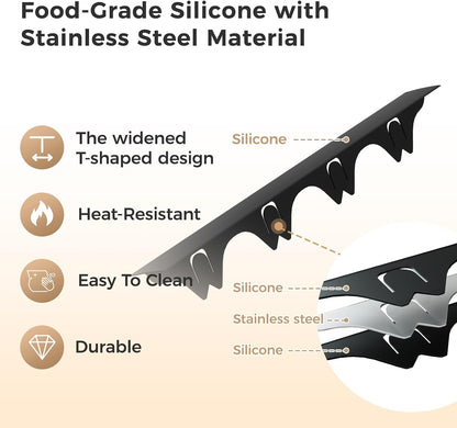 Silicone Stove Gap Covers with Stainless Steel, Oven Gap Filler Seals Gaps Between Stovetop and Counter, Stove Gap Guards Range Trim Kit, Easy to Clean Stove Gap Guard (Black 2 Pack,25")